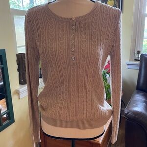 Karen Scott Cotton Long Sleeve Cable-Knit Henley Sweater Women's S Tan